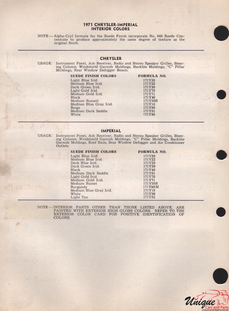 1971 Chrysler Paint Charts RM 2